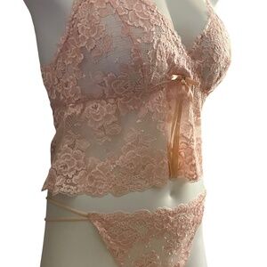 Verde Veronica NWT Vintage Pink Italian Lace Lingerie Set Made in Italy